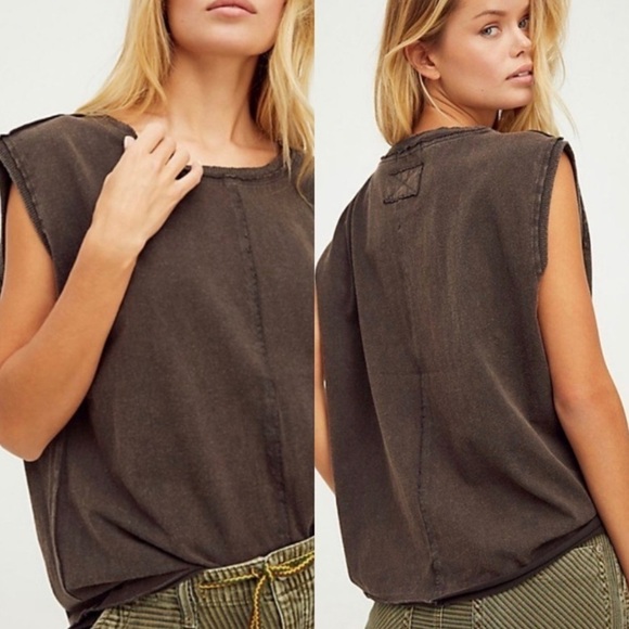 NWT Free People Kaiser Muscle Tank Tee in Raven’s Feather - Picture 1 of 10